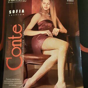 NIP Conte Elegant Fantasy Sofia Fashion Pantyhose Tights Size 4 White Y2K-Style